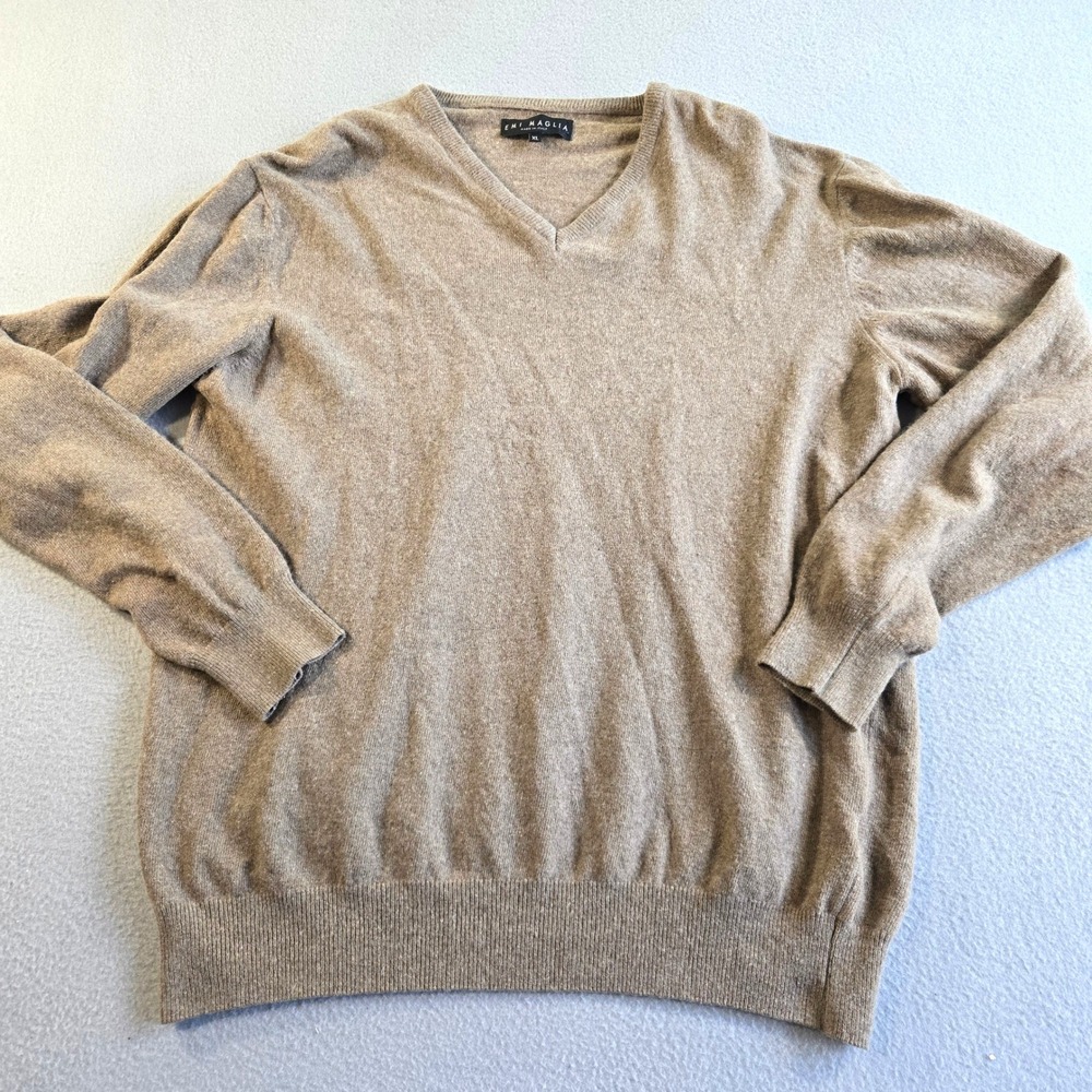 Emi Maglia Sweater Mens XL Brown V-Neck Wool Cashmere Blend Made in Italy